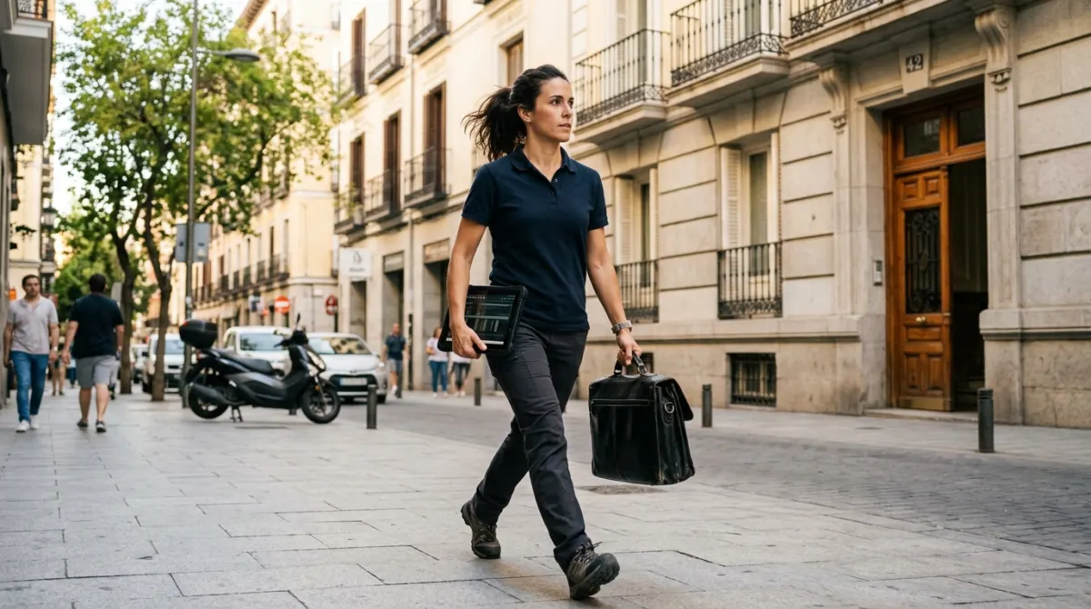 Técnica entregando un certificado energético urgente en Madrid en 24h