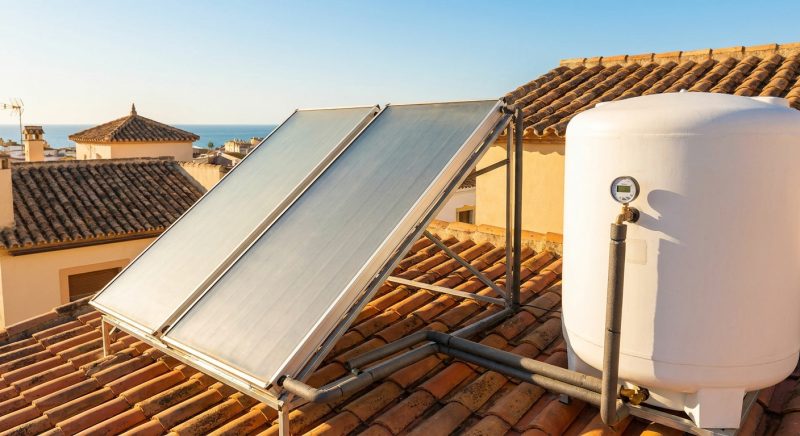 solar thermal panels roof water tank