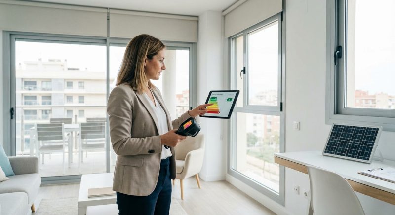 architect inspecting modern apartment with tablet energy efficiency
