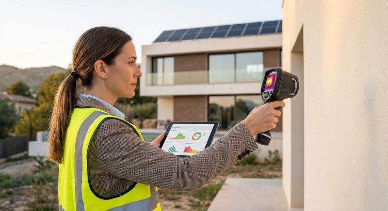 architect inspecting house energy efficiency