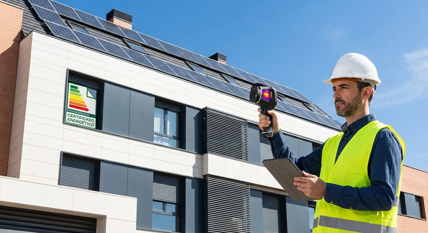 technician inspecting building facade