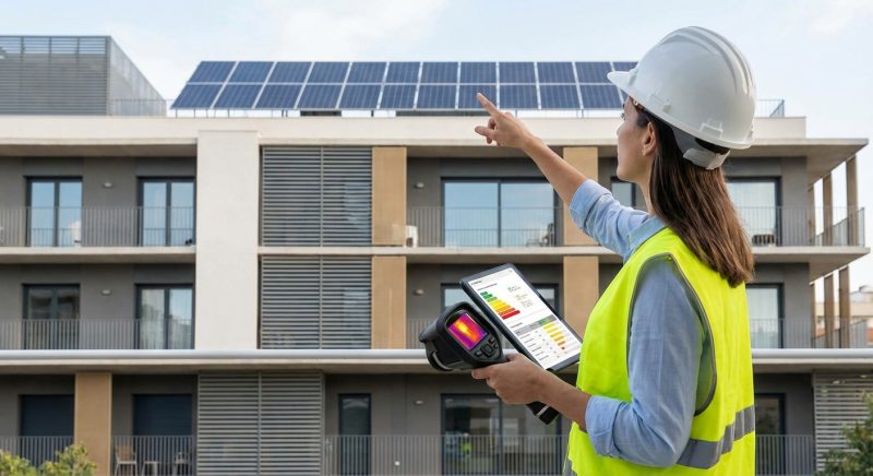 architect inspecting building